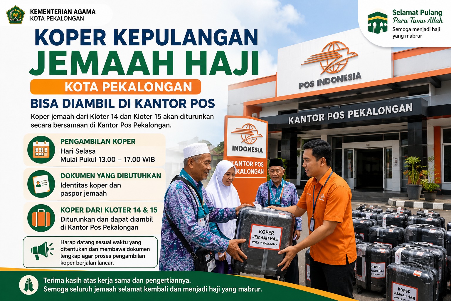Kantor Pos Pekalongan Jadi Pusat Distribusi Koper Jemaah Haji Kantor Pos Pekalongan Jadi Pusat Distribusi Koper Jemaah Haji