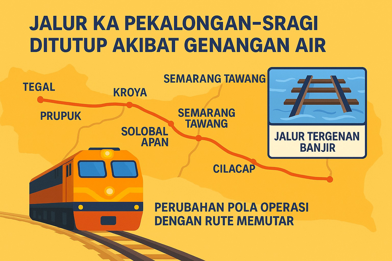 Jalur KA Pekalongan&ndash;Sragi Ditutup Akibat Genangan Air