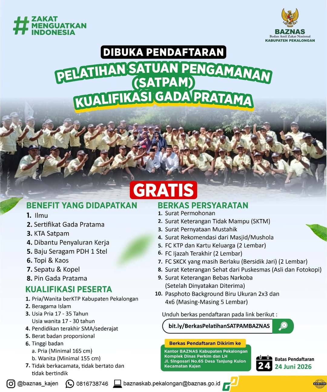 BAZNAS Kabupaten Pekalongan Buka Pelatihan Satpam Gada Pratama 2026 BAZNAS Kabupaten Pekalongan Buka Pelatihan Satpam Gada Pratama 2026