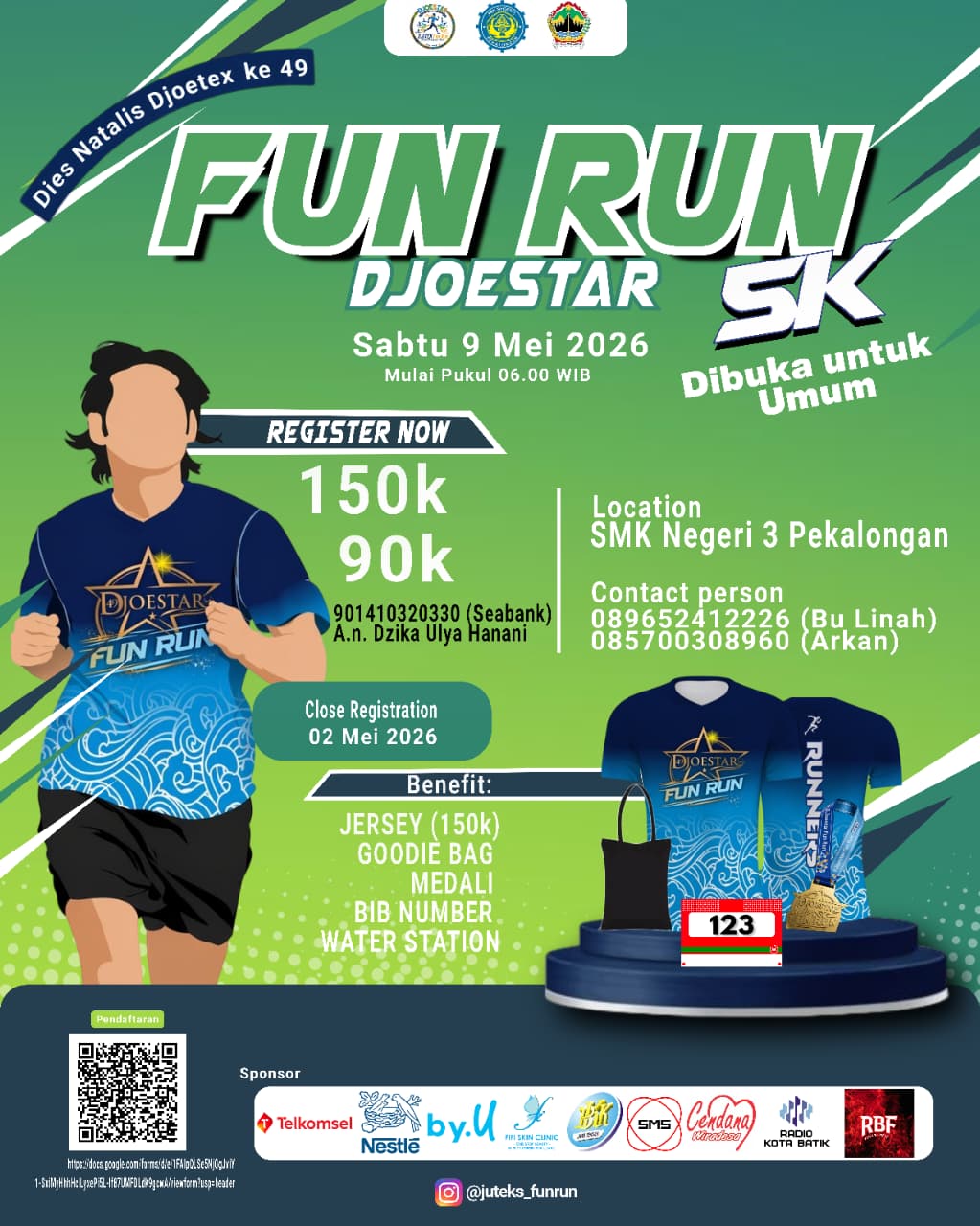 Fun Run Djoestar 5K Meriahkan Dies Natalis ke-49 SMKN 3 Pekalongan