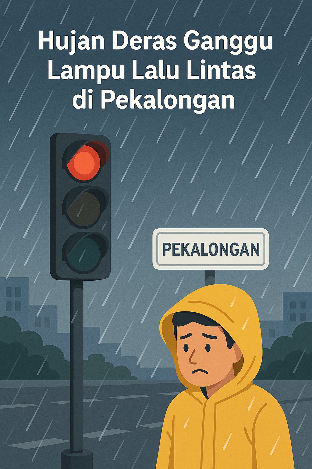 Hujan Deras Ganggu Lampu Lalu Lintas di Pekalongan