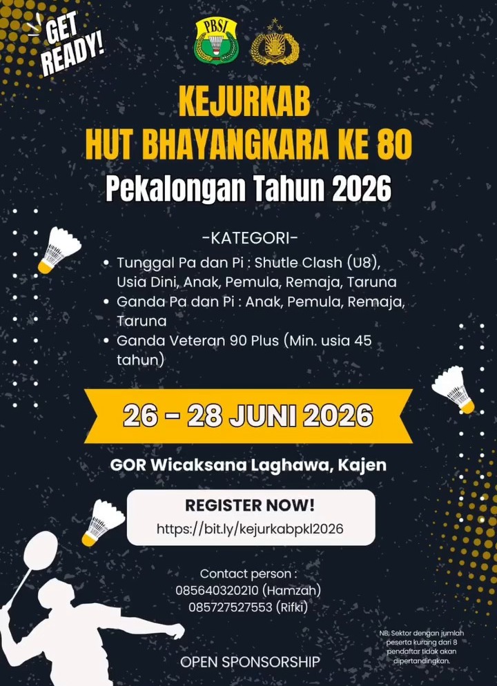 PBSI Kabupaten Pekalongan Gelar Kejurkab HUT ke-80 Bhayangkara PBSI Kabupaten Pekalongan Gelar Kejurkab HUT ke-80 Bhayangkara