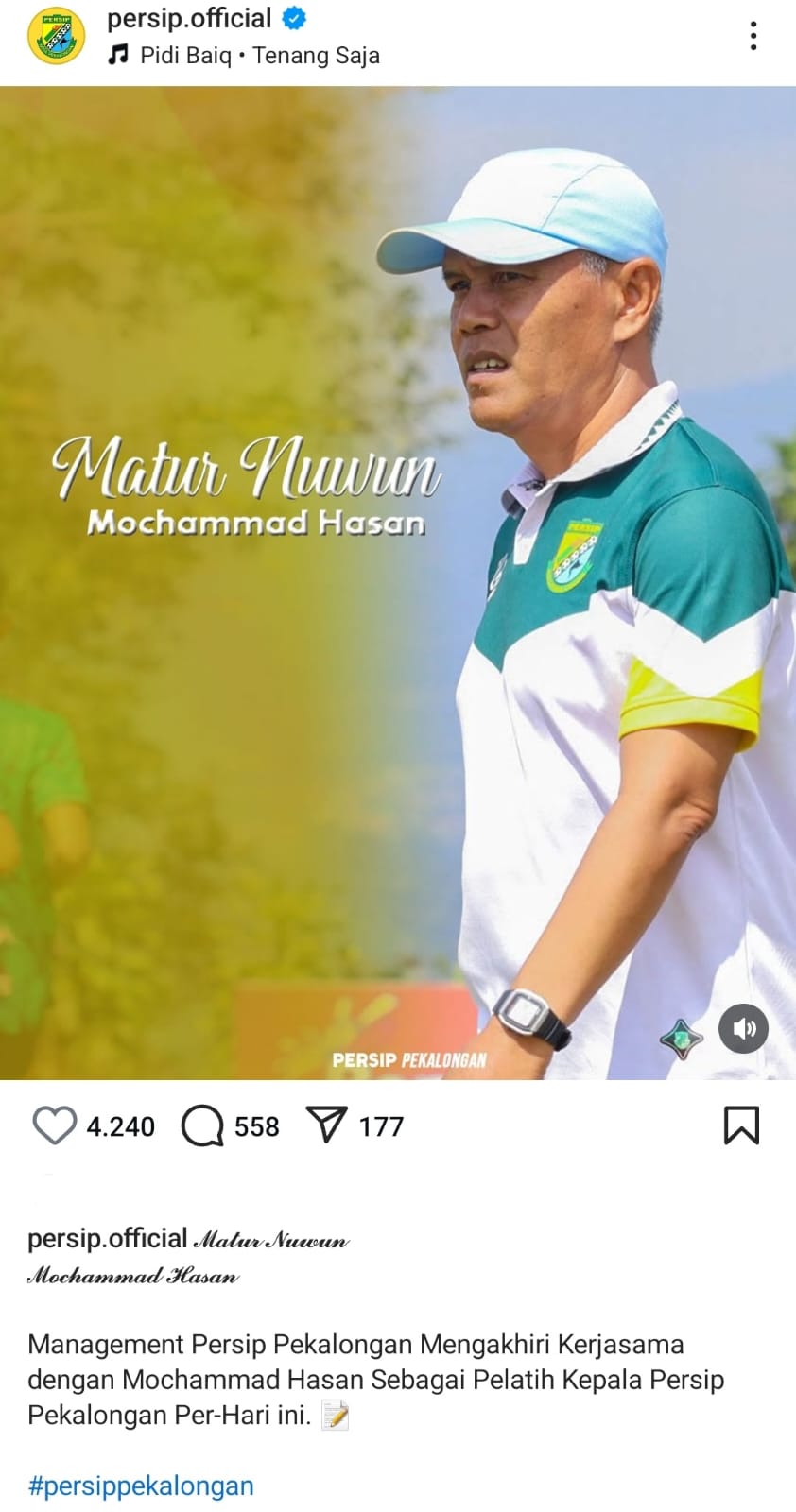 Persip Pekalongan Sudahi Jabatan Pelatih Mohammad Hasan