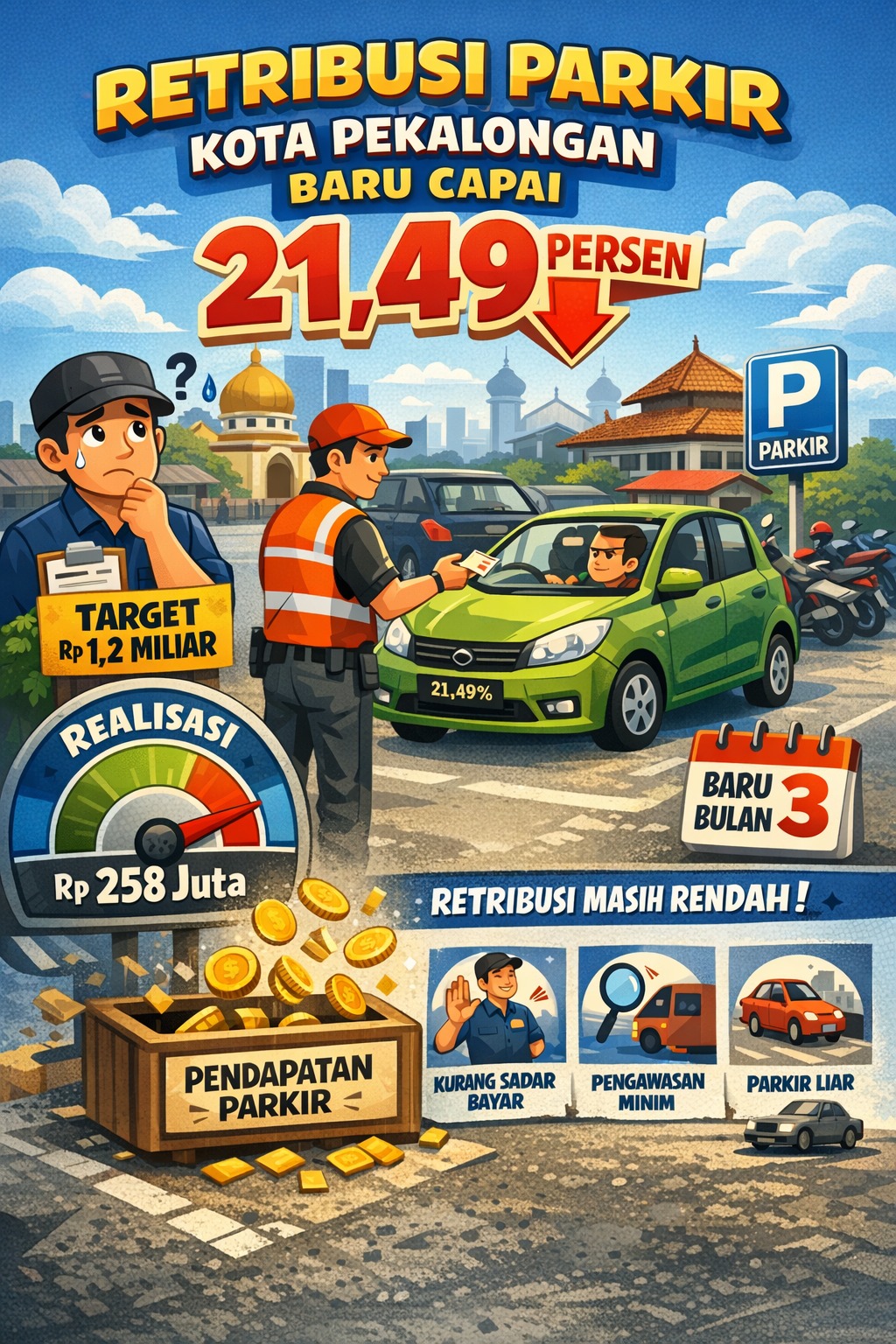Retribusi Parkir Kota Pekalongan Baru Capai 21,49 Persen